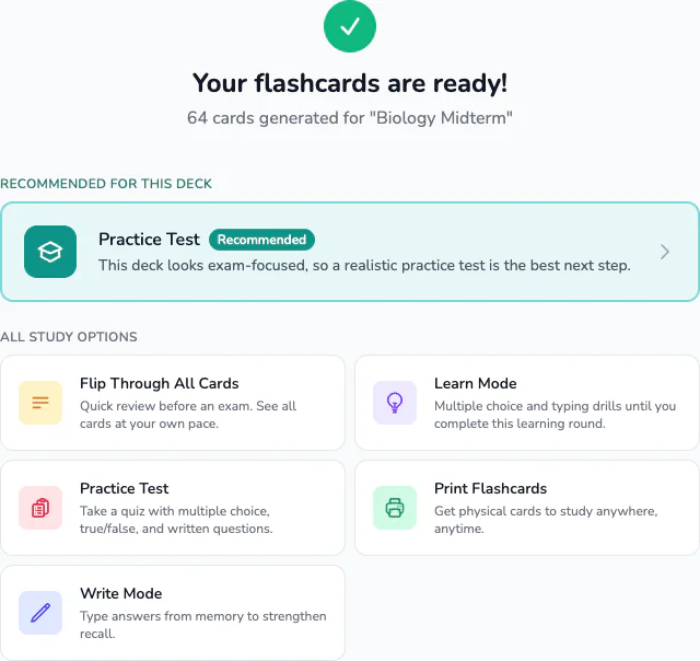 Flashcard Buddy study-mode chooser