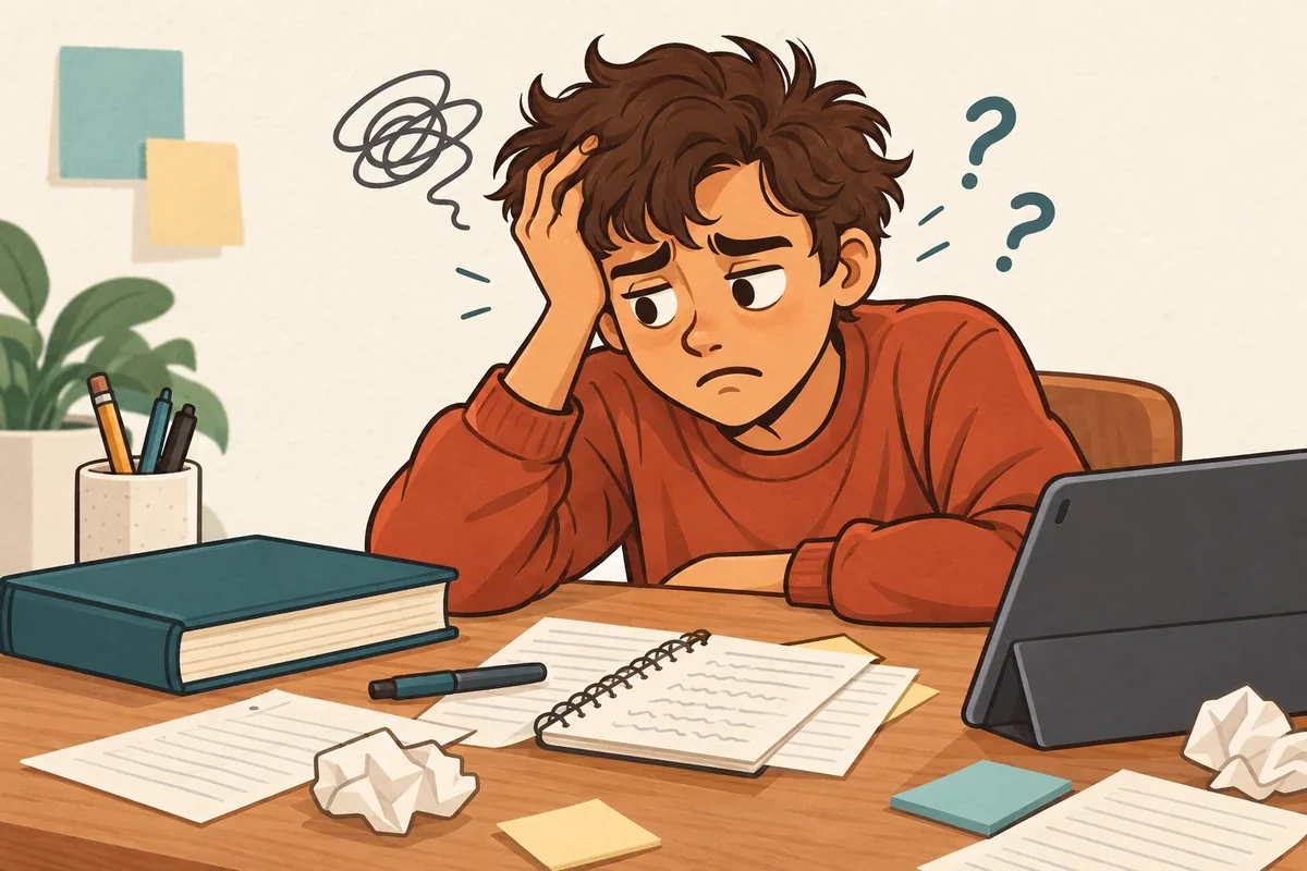 Stressed student overwhelmed with studying