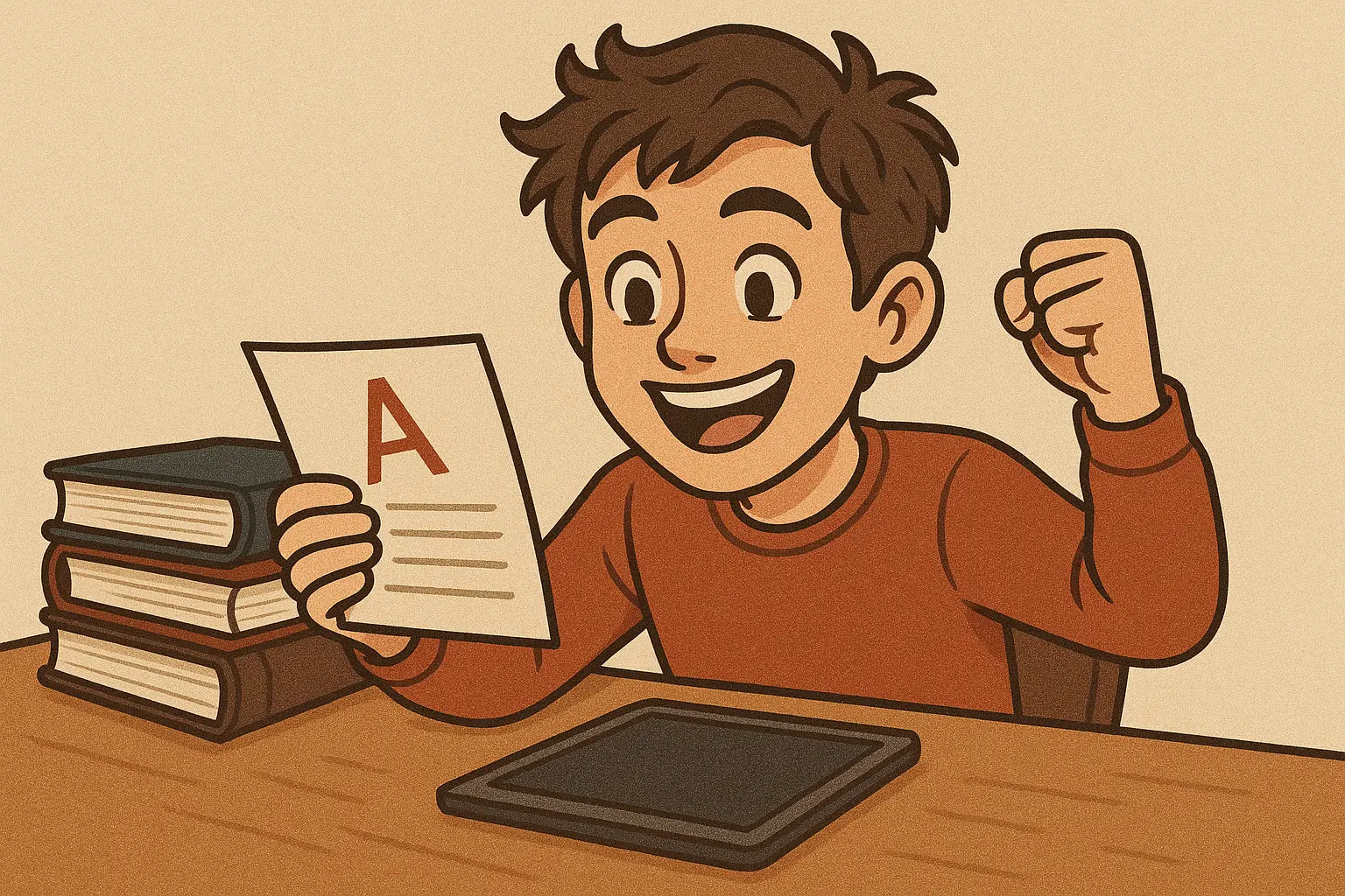 Successful student confidently using flashcard app